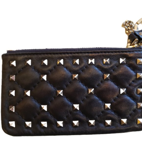 Valentino Garavani Quilted Gunmetal Rockstud Zipper Coin Purse And Cardholder - Picture 4 of 8